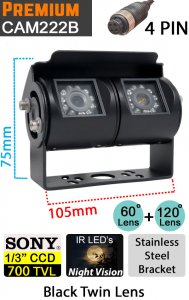CAM222B - Black twin lens bracket rear view + reversingcamera - Sony 1/3" 700TVL CCD sensor - 4 pin connectors