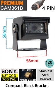 CAM361B - Black compact bracket camera - Sony 1/3" 700TVL CCD sensor - 4 pin connector