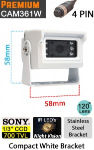 CAM361W - White compact bracket camera - Sony 1/3" 700TVL CCD sensor - 4 pin connector