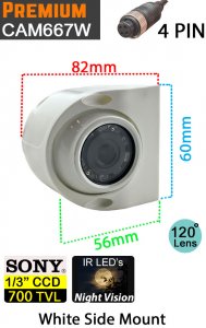 CAM667W - White side view camera - 1/3" 700TVL Sony CCD sensor - 4 pin connector