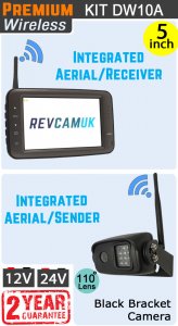 DW10A - Wireless kit with 5" monitor with built-in aerial + black bracket reverse camera with built-in aerial