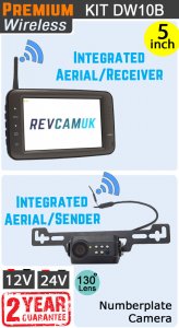 DW10B - Wireless kit with 5" monitor with built-in aerial + number plate reverse camera with built-in aerial