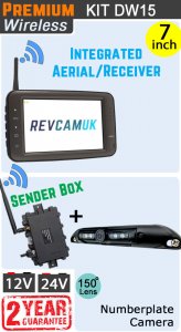 DW15 - Wireless kit with 5" monitor with built-in aerial + numberplate reverse camera + sender box