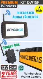 DW15F - Wireless kit with 5" monitor with built-in aerial + numberplate frame reverse camera + sender box