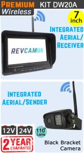 DW20A - Wireless kit with 7" monitor with built-in aerial + black bracket camera with built-in aerial