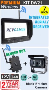 DW21 - Wireless kit with 7" monitor with built-in aerial + black bracket camera + sender box