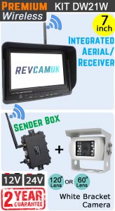 DW21W - Wireless kit with 7" monitor with built-in aerial + white bracket camera + sender box
