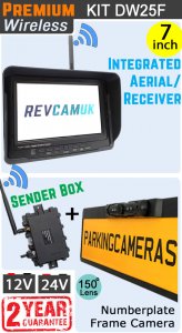 DW25F - Wireless kit with 7" monitor with built-in aerial + numberplate frame camera + sender box