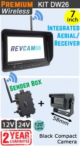 DW26 - Wireless kit with 7" monitor with built-in aerial + compact black bracket camera + sender box