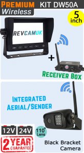 DW50A - Wireless kit with 5" dash monitor + receiver box + black bracket camera with built-in aerial