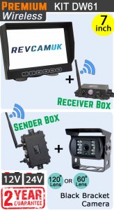 DW61 - Wireless kit with 7" dash monitor + receiver box + black bracket camera + sender box
