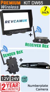 DW65 - Wireless kit with 7" dash monitor + receiver box  + numberplate camera + sender box