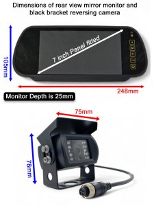 7" Mirror Monitor + Black Sony CCD Bracket (reversing or rear view) Camera Kit | PM31B-SD