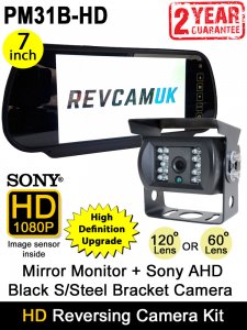 7" Mirror Monitor + Black Sony AHD High Definition Bracket Reversing or Rear View Camera Kit | PM31B-HD