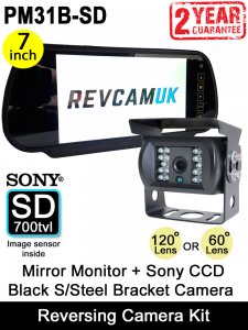 7" Mirror Monitor + Black Sony CCD Bracket (reversing or rear view) Camera Kit | PM31B-SD