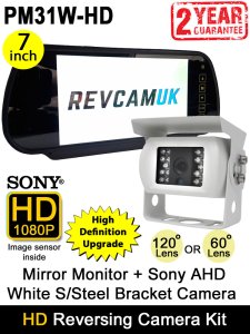 7" Mirror Monitor + White Sony AHD High Definition Bracket Reversing or Rear View Camera Kit | PM31W-HD