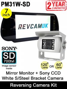 7" Mirror Monitor + White Sony CCD Bracket (reversing or rear view) Camera Kit | PM31W-SD