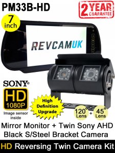 7" Mirror Monitor + Black Bracket Sony AHD Twin View Reversing + Rear View Camera Kit | PM33B-HD
