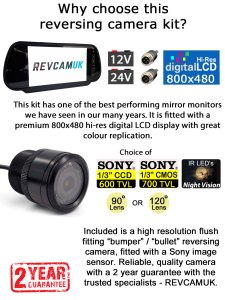 7" Mirror Monitor and Sony image sensor Flush Bumper/Bullet Reversing Camera Kit | PM34-SD