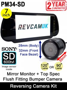 7" Mirror Monitor and Sony image sensor Flush Bumper/Bullet Reversing Camera Kit | PM34-SD