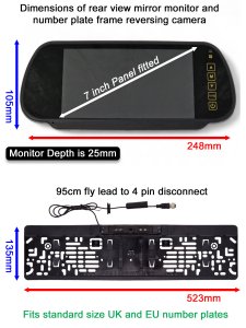 7" Mirror Monitor + Number Plate Frame High Definition AHD Reversing Camera Kit | PM35F-HD