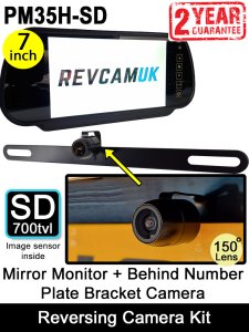7" Mirror Monitor and Behind Number Plate Bracket Reversing Camera Kit | PM35H