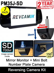 7" Mirror Monitor and Number Plate Bolt Reversing Camera Kit | PM35J