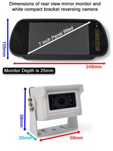 7" Mirror Monitor and White Sony CCD Compact Bracket Reversing Camera Kit | PM36W-SD