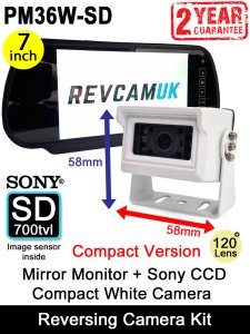 7" Mirror Monitor and White Sony CCD Compact Bracket Reversing Camera Kit | PM36W-SD