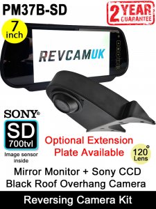 7" Mirror Monitor and Black Sony CCD Roof Overhang Reversing Camera Kit | PM37