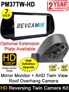7" Mirror Monitor and High Definition Roof Overhang Reversing + Rear View Twin Lens Camera Kit | PM37TW-HD