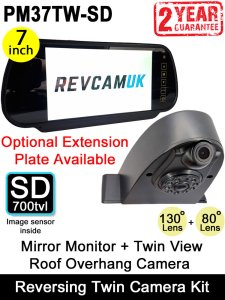 7" Mirror Monitor and Roof Overhang Reversing + Rear View Twin Lens Camera Kit | PM37TW-SD