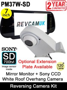 7" Mirror Monitor and White Sony CCD Roof Overhang Reversing Camera Kit | PM37W