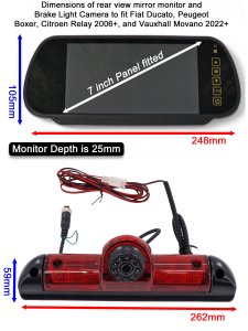 PM39BLA: Brake Light Reversing Camera Kit with 7" Hi-Res Mirror Monitor for Ducato/Relay/Boxer (2006-Present), and Vauxhall Movano (2022+)