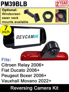 PM39BLB: Brake Light Reversing Camera Kit with 7" Hi-Res Mirror Monitor for Ducato/Relay/Boxer (2006-Present), and Vauxhall Movano (2022+)
