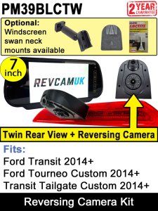 Ford Transit 2014+ Twin Lens Brake Light Reversing + Rear view Camera Kit with 7" Mirror Monitor | PM39BLCTW