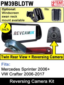 PM39BLDTW: Twin Lens Brake Light Reversing / Rear view Camera Kit with 7" Hi-Res Mirror Monitor for Mercedes Sprinter 2006-Present VW Crafter 2006-2017