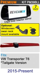 PM39BLL : Brake Light Reversing Camera Kit with 7" Hi-Res Mirror Monitor for VW Transporter T6 Tailgate version