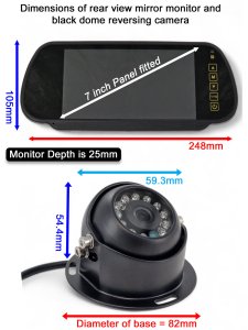 7" Mirror Monitor + Black Sony AHD Dome High Definition Reversing Camera System | PM39DB-HD