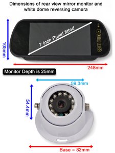 7" Mirror Monitor + White Sony CCD Dome Reversing Camera System | PM39DW-SD