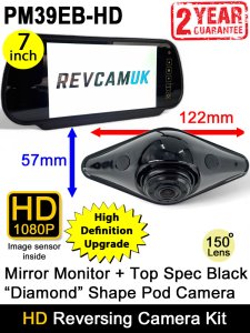 7" Mirror Monitor + Black Diamond Shape High Definition Reversing Camera Kit | PM39EB-HD