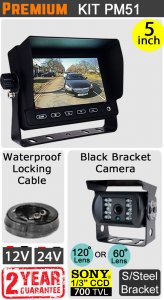 PM51 - Kit with 5" dash monitor + cable + black Sony CCD bracket reversing camera