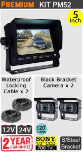 PM52 - Kit with 5" dash monitor + 2x cables + 2x black Sony CCD bracket reversing/general use camera