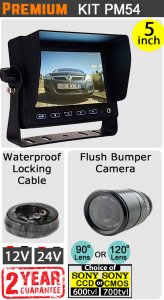 PM54 - Kit with 5" dash monitor + cable + flush/bumper reversing camera with Sony image sensor fitted