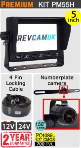 5" Dash Monitor and Behind Number Plate Bracket Reversing Camera Kit | PM55H