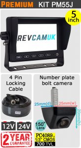 5" Dash Monitor and Mini Bolt to Number Plate Reversing Camera Kit | PM55J