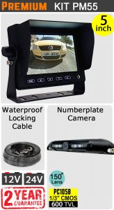 PM55 - Kit with 5" dash monitor + cable + hi-res numberplate reversing camera