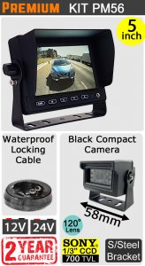 PM56 - Kit with 5" dash monitor + cable + Sony CCD compact black bracket reversing camera