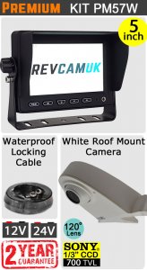 PM57W - Kit with 5" dash monitor + cable + Sony CCD white roof/sharkfin reversing camera