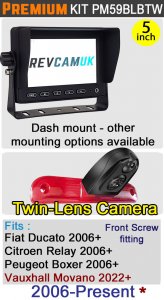PM59BLBTW: Twin Lens Brake Light Reversing / Rear view Camera Kit with 5" Dash Monitor for Ducato/Relay/Boxer/Movano (Screw from front version)